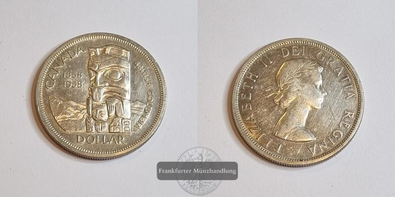  Kanada 1 Dollar 1958  British Columbia  FM-Frankfurt   Feinsilber: 18,66g   