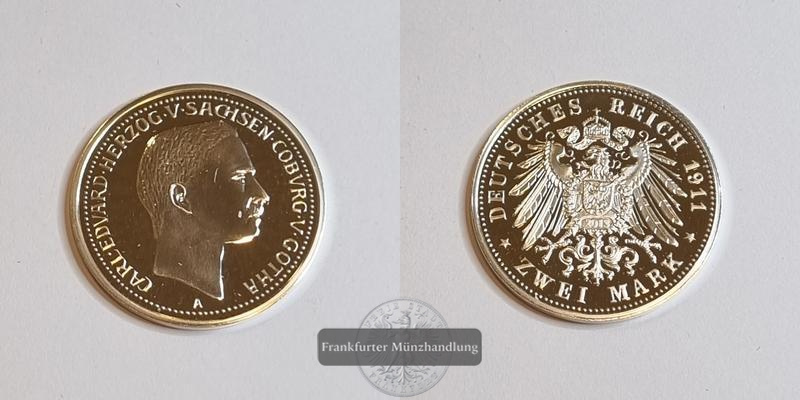  Deutschland Sachsen Coburg Gotha 2 Mark 1911 (Nachprägung 2013) FM-Frankfurt Feinsilber: 9,35g   