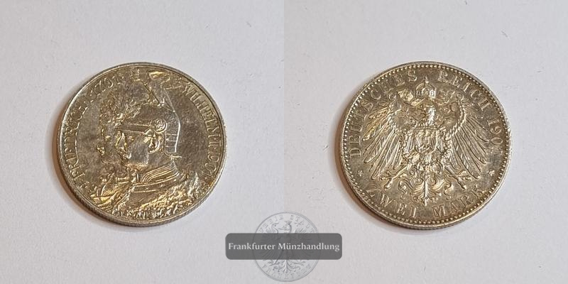  Deutschland Kaiserreich 2 Mark 1901 200 Jahre Preußen FM-Frankfurt KM#525 Feinsilber: 10g   