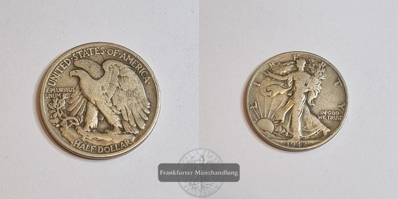  USA Half Dollar 1942 Walking Liberty FM-Frankfurt Feinsilber: 11,25g   