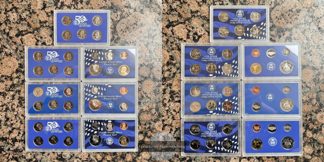  US 4x Mint Proof Set 50 State Quarters div. Jg. FM-Frankfurt CuNi   