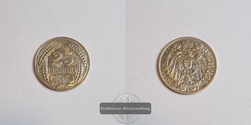  Kaiserreich 25 Pfennig 1909 A  FM-Frankfurt   
