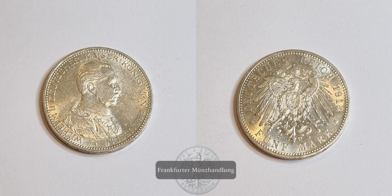  Deutsches Kaiserreich. Preußen, Wilhelm II. 5 Mark 1913 A  FM-Frankfurt   Feinsilber: 25g   