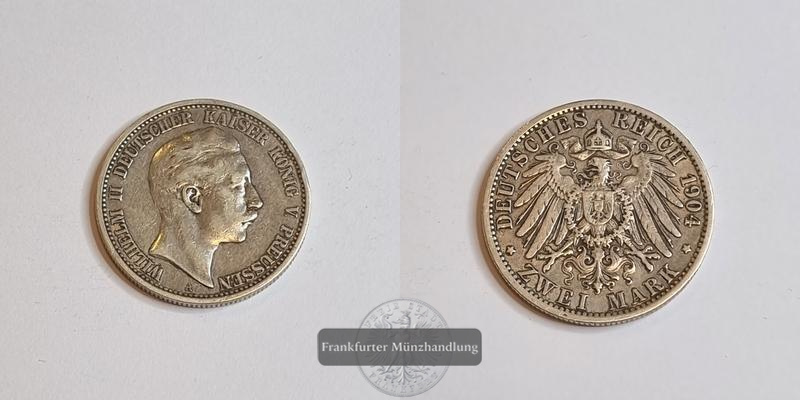  Preußen, Kaiserreich  2 Mark  1904 A  Wilhelm II.  FM-Frankfurt Feinsilber: 10g   