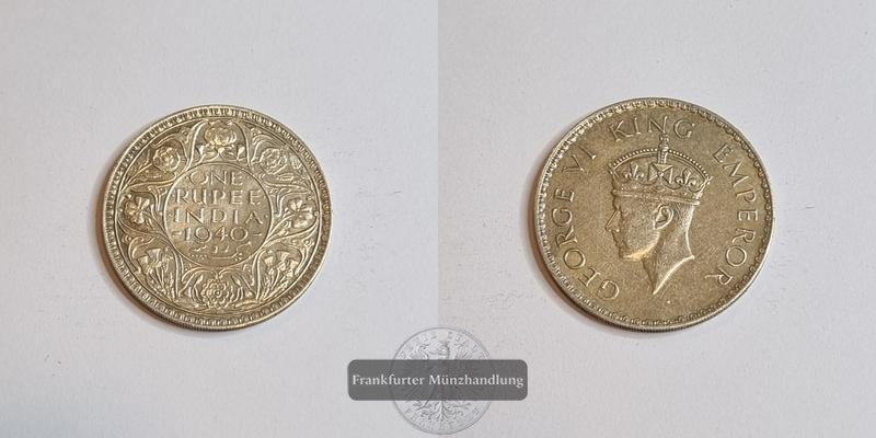  Großbritannien (Indien) 1940 1 Rupee George VI FM-Frankfurt Feinsilber: 5,83g   
