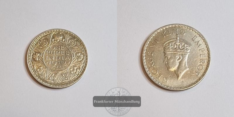  Großbritannien (Indien) 1940 1 Rupee George VI FM-Frankfurt Feinsilber: 5,83g   