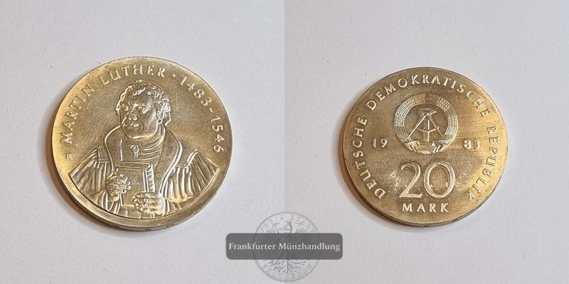  DDR  20 Mark  1983  Martin Luther FM-Frankfurt KM#94 Feinsilber: 10,45g   