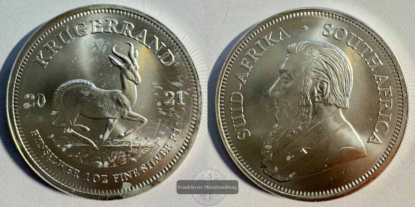  Süd Afrika 1 Rand Silber-Krügerrand 2021 (2018-25) FM-Frankfurt KM#691 Feinsilber: 31,1g   