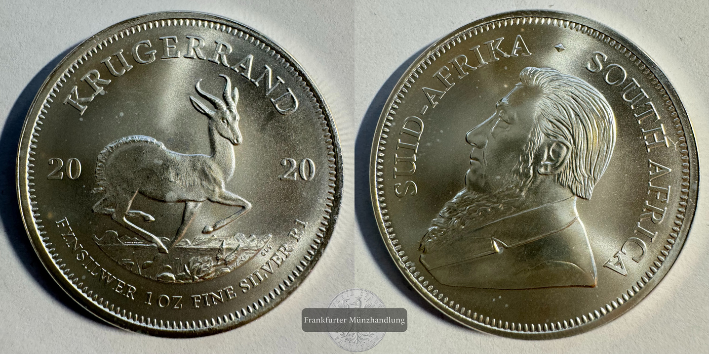  Süd Afrika 1 Rand Silber-Krügerrand 2020 (2018-25) FM-Frankfurt KM#691 Feinsilber: 31,1g   