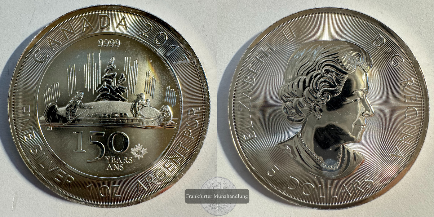  Canada 5 Dollars (150 Years ANS) 2017 FM-Frankfurt Feinsilber: 31,1g   