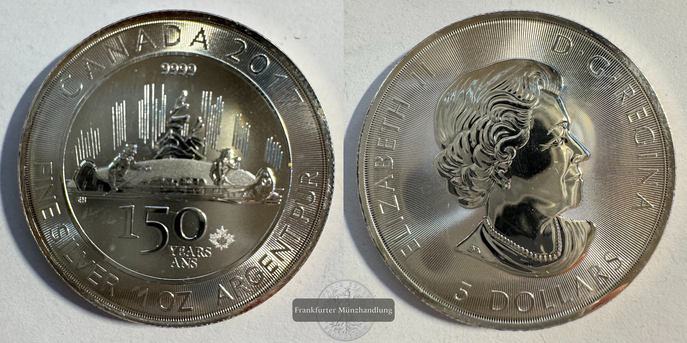  Canada 5 Dollars (150 Years ANS) 2017 FM-Frankfurt Feinsilber: 31,1g   