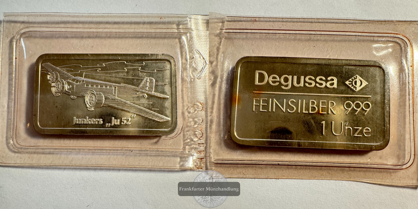  Deutschland Degussa 1 Unze Junkers Ju 52 FM-Frankfurt Feinsilber: 31,1g   
