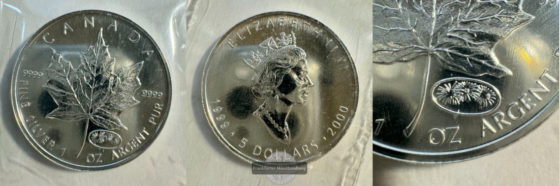  Kanada 5 Dollar 2000 Maple Leaf Firework Privy FM-Frankfurt Feinsilber: 31,1g   