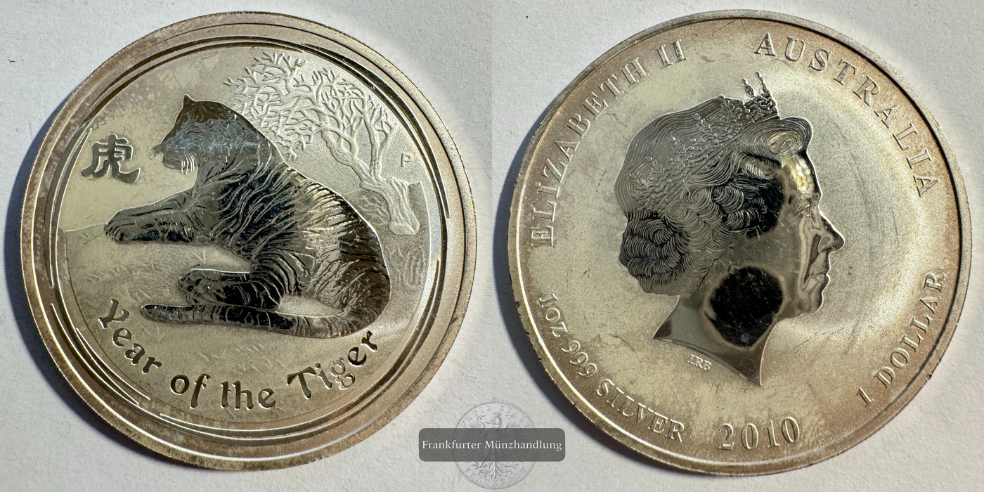  Australien 1 Dollar 2010 Jahr des Tigers FM-Frankfurt KM#1317 Feinsilber: 31,1g   