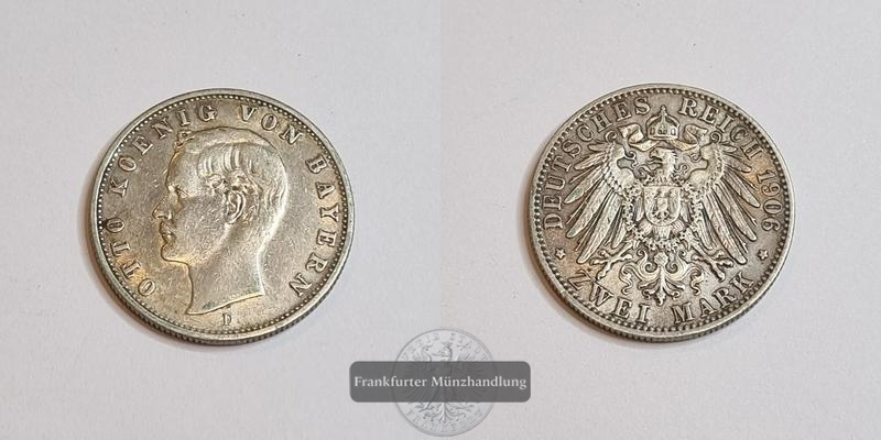  Deutsches Kaiserreich Bayern, Otto. 2 Mark 1906 D FM-Frankfurt Feinsilber: 10g   