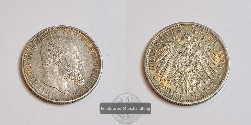  Württemberg Kaiserreich  2 Mark  1905 F  FM-Frankfurt Feinsilber: 10g   