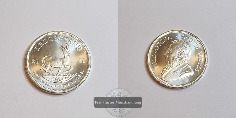  Süd Afrika 1 Rand Silber-Krügerrand 2021 FM-Frankfurt KM#691 Feinsilber: 31,1g   