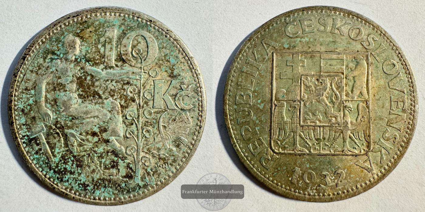  Tschechoslowakei 10 Korun 1932 (1930-1933) FM-Frankfurt KM#15 Feinsilber: 7g   