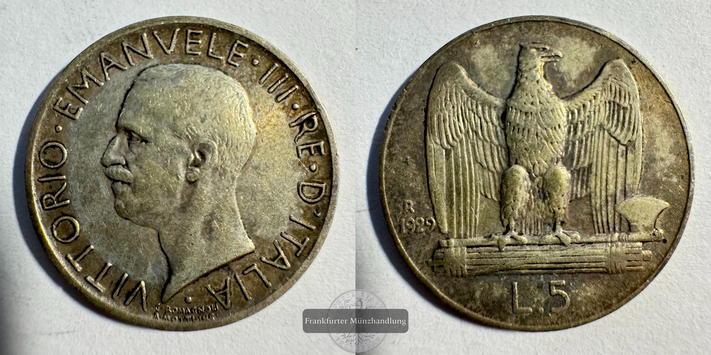  Italien 5 Lire Victor Emmanuel III 1929 (1926-1935) FM-Frankfurt KM#67 Feinsilber: 4,175g   