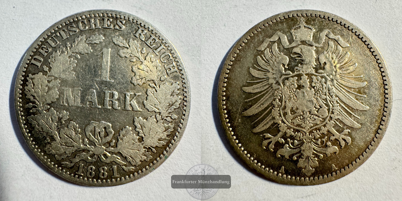  Dt. Reich 1 Mark Wilhelm I 1881 (1873-1887) FM-Frankfurt KM#7 Feinsilber: 5g   