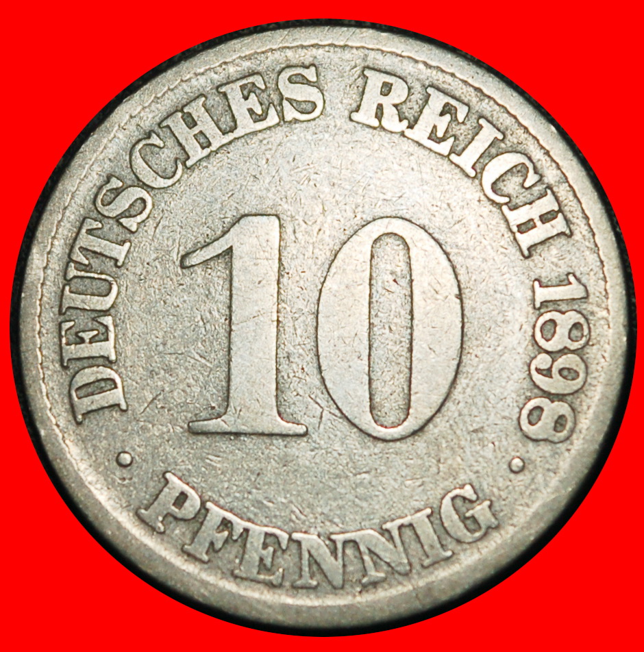 Ⰿ EAGLE (1890-1916): GERMANY★10 PFENNIGS 1898J HAMBURG! WILLIAM II 1888-1918★LOW START ★ NO RESERVE!