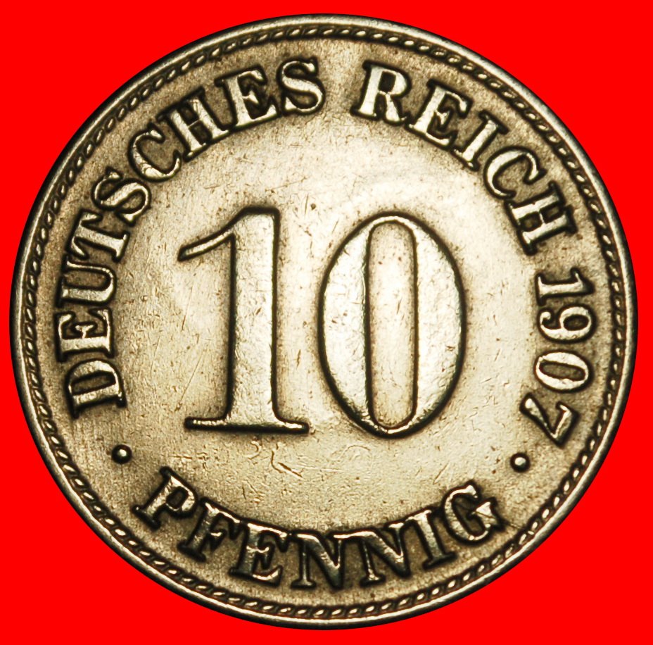  Ⰿ EAGLE (1890-1916): GERMANY★10 PFENNIGS 1907D BAVARIA! WILLIAM II 1888-1918★LOW START ★ NO RESERVE!   