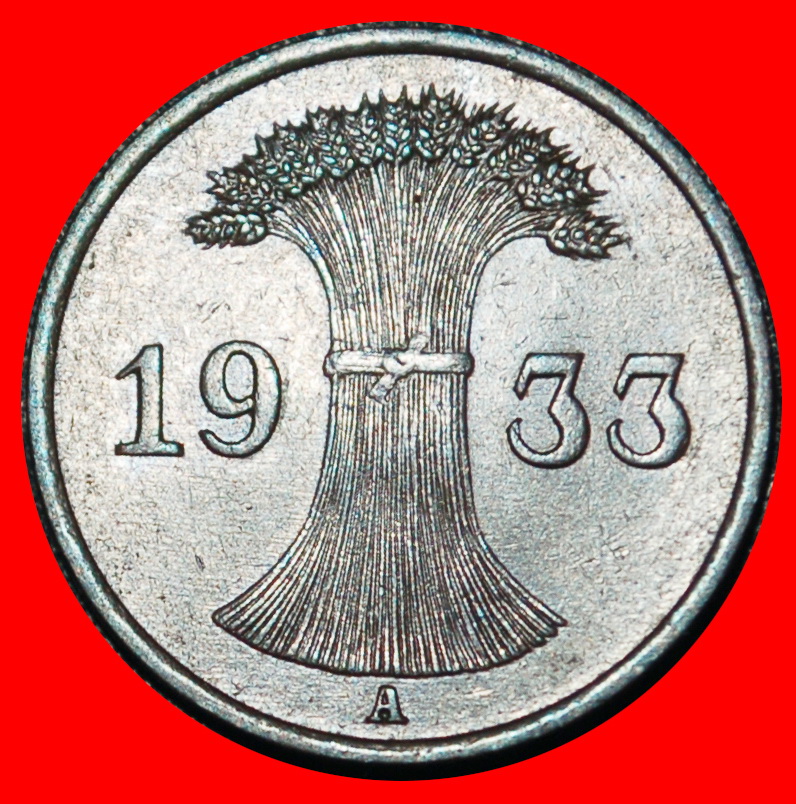  Ⰿ WHEAT SHEAF: GERMANY ★1 REICHSPFENNIG 1933A III REICH (1933-1945)! PRUSSIA★LOW START ★ NO RESERVE!   