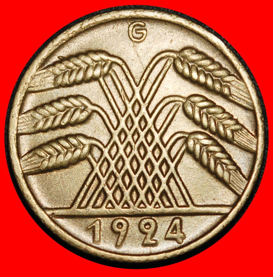  Ⰿ WEIZENPYRAMIDE (1923-1925): DEUTSCHLAND ★ 10 RENTENPFENNIG 1924G BADEN!★OHNE VORBEHALT!   