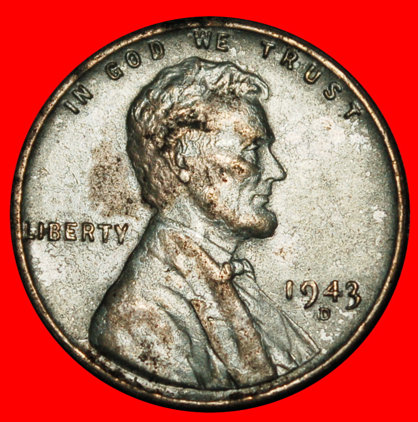 Ⰿ STEEL WHEAT PENNY (1943-1944): USA ★ 1 CENT 1943D! LINCOLN (1809-1865) ★LOW START ★ NO RESERVE!
