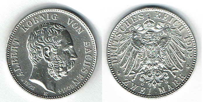  SZAIVERT DEUTSCHES KAISERREICH KÖNIGREICH SACHSEN ALBERT 2 MARK 1902 E AUF DEN TOD DES KÖNIGS   