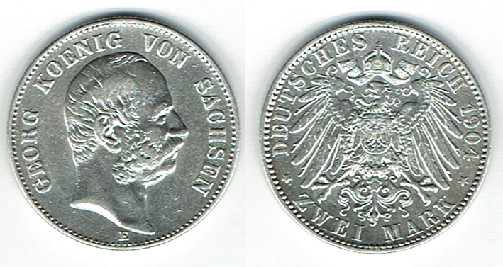  SZAIVERT DEUTSCHES KAISERREICH KÖNIGREICH SACHSEN GEORG 2 MARK 1904 E   