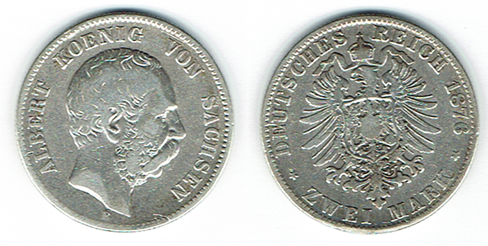  SZAIVERT DEUTSCHES KAISERREICH KÖNIGREICH SACHSEN ALBERT 2 MARK 1876 E   