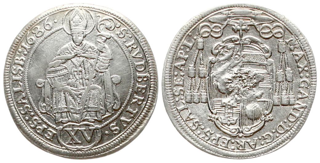  Österreich/Salzburg: 15 Kreuzer 1686, Silber, nähere Angaben unten!   