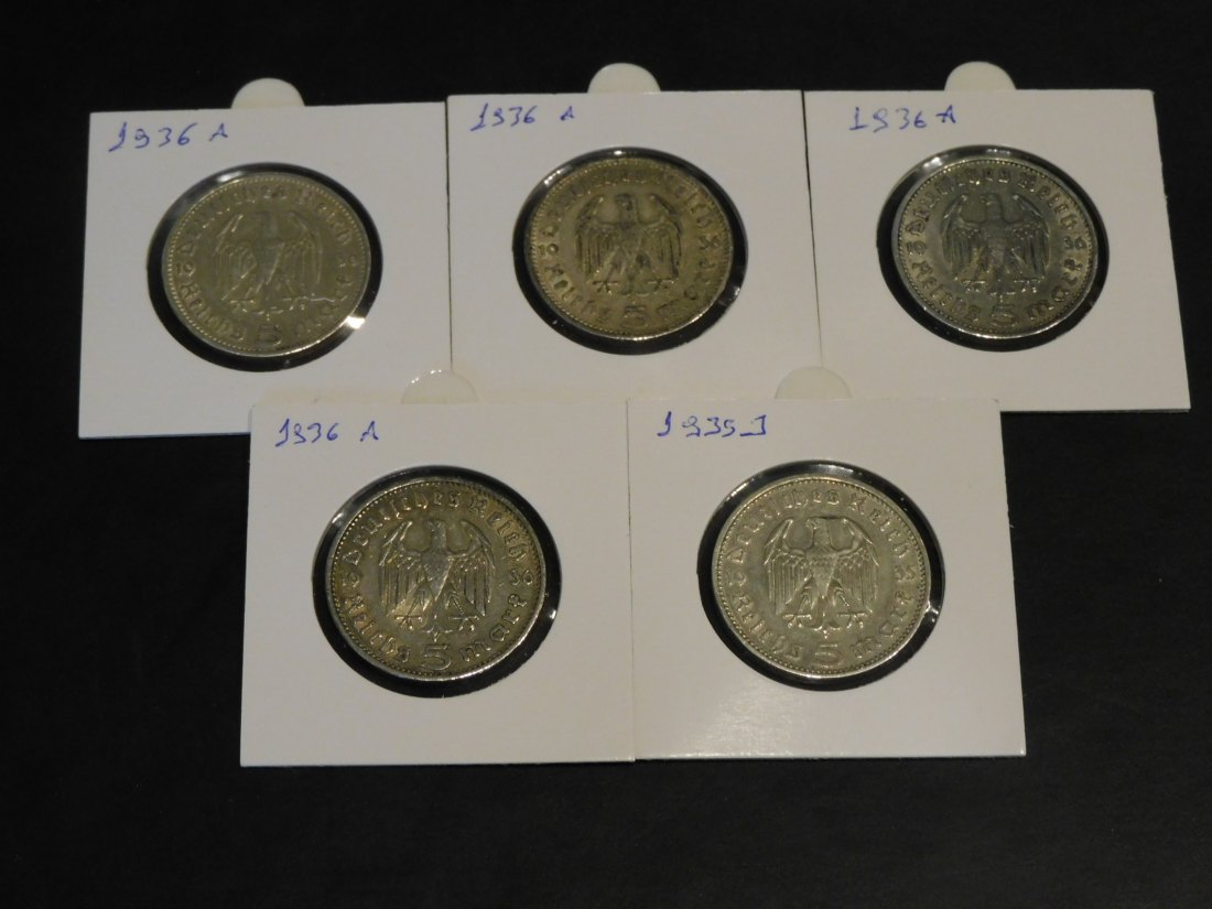  GERMANY 5X 5 MARK 1935-36 THIRD EMPIRE.GRADE-PLEASE SEE PHOTOS.   