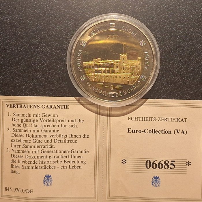  MONACO 10 Euro Probe 2007 Bimetall mit Zertifikat ex. 30.000   