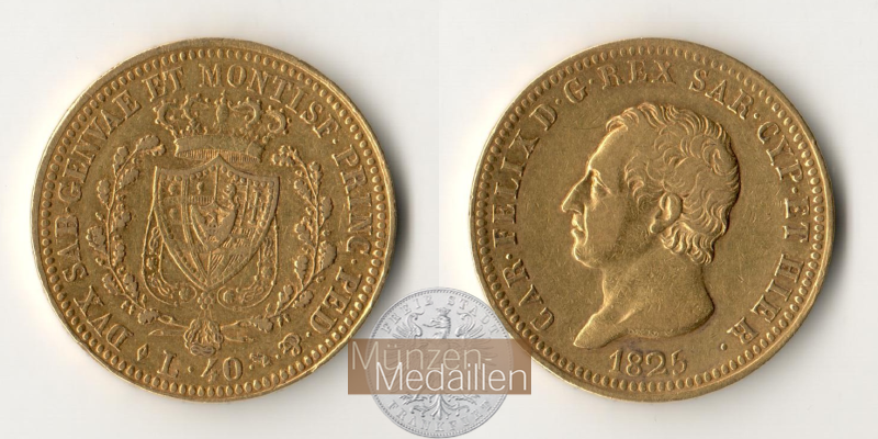 Sardinien, MM-Frankfurt Feingold: 11,61g 40 Lire 1825 