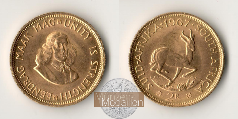 Süd-Afrika MM-Frankfurt   Feingold: 7,32g 2 Rand 1967 