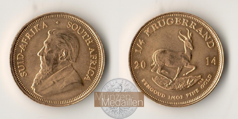 Südafrika MM-Frankfurt   Feingold: 7,78g 1/4 Unze Krügerrand 2014 