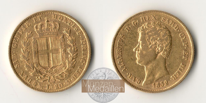 Italien-Sardinien   20 Lire  1832 MM-Frankfurt Feingold: 5,81g Carlo Alberto  