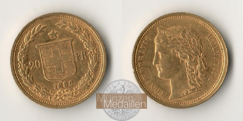 Schweiz MM-Frankfurt Feingewicht: 5,81g 20 Francs 1886 