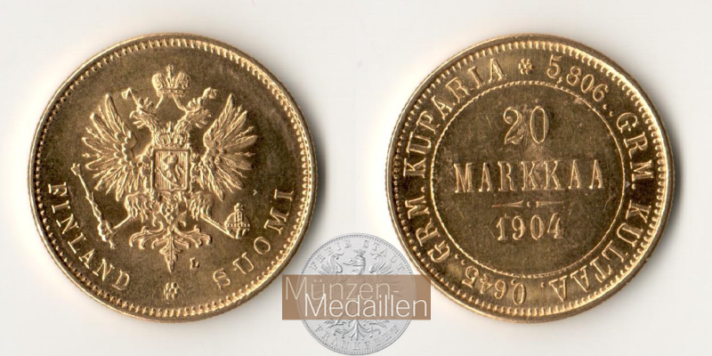 Finnland  20 Markkaa MM-Frankfurt Feingold: 5,81g  1904 