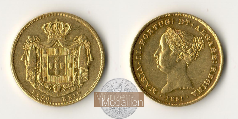 Portugal, Maria II.  2.500 Reis MM-Frankfurt Feingold: 4,07g  1851 