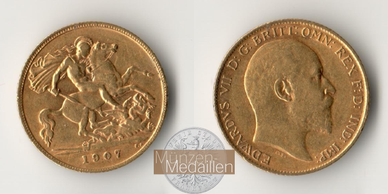  Vereinigtes Königreich 1/2 Sovereign Edward VII 1907 (1902-10) MM-Frankfurt KM#804 Feingold: 3,661g   
