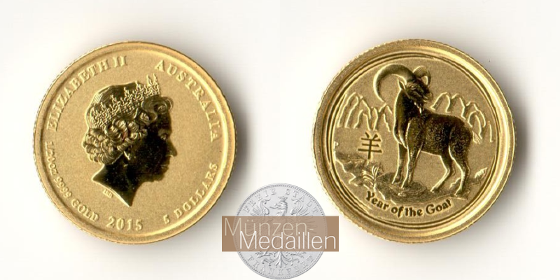  Australien 5 Dollars Year of the Goat 2015 MM-Frankfurt KM#3124Feingold: 1,555g   