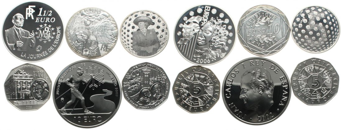  Wertvolles Silberlot von 11 Euromünzen div. Länder, 176,3 gr mit 147,64 Feinsilber! Siehe Bilder!   