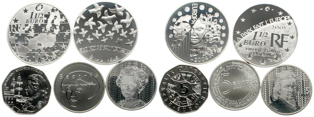  Wertvolles Silberlot von 11 Euromünzen div. Länder, 176,3 gr mit 147,64 Feinsilber! Siehe Bilder!   