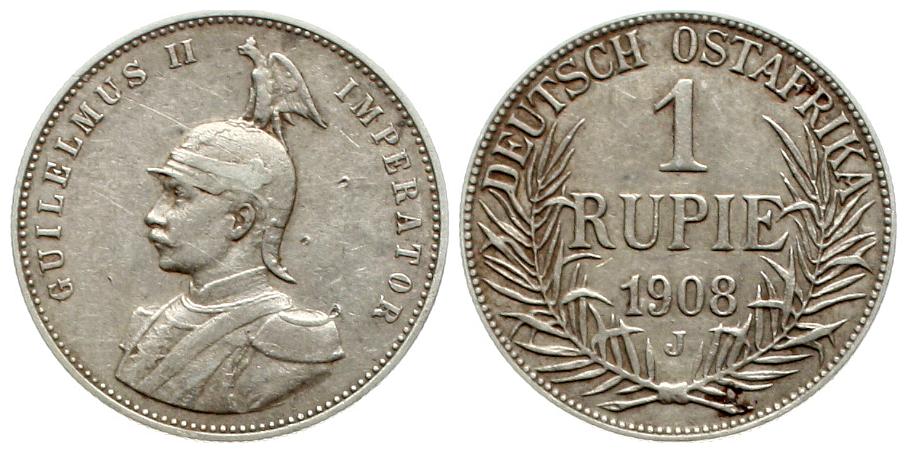  Deutsch Ostafrika: Wilhelm II., 1 Rupie 1908 J, siehe Bilder!   