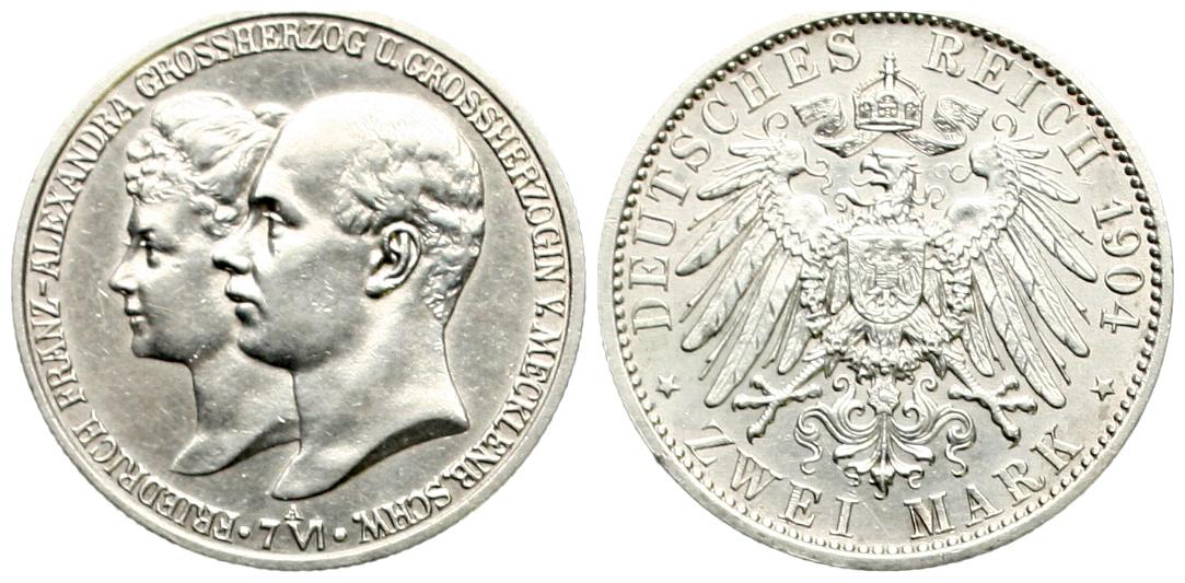  Mecklenburg Schwerin: Friedrich Franz IV., 2 Mark 1906 A, seltener   