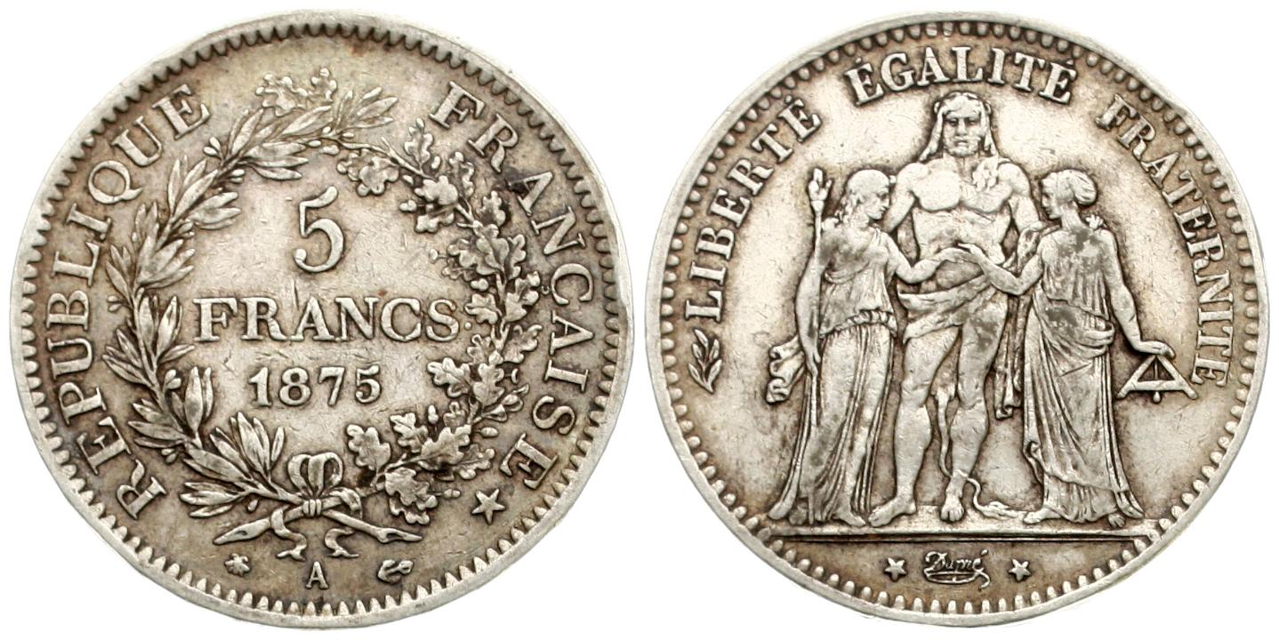  Frankreich: 5 Francs 1875 A, Paris, Herkulesgruppe   