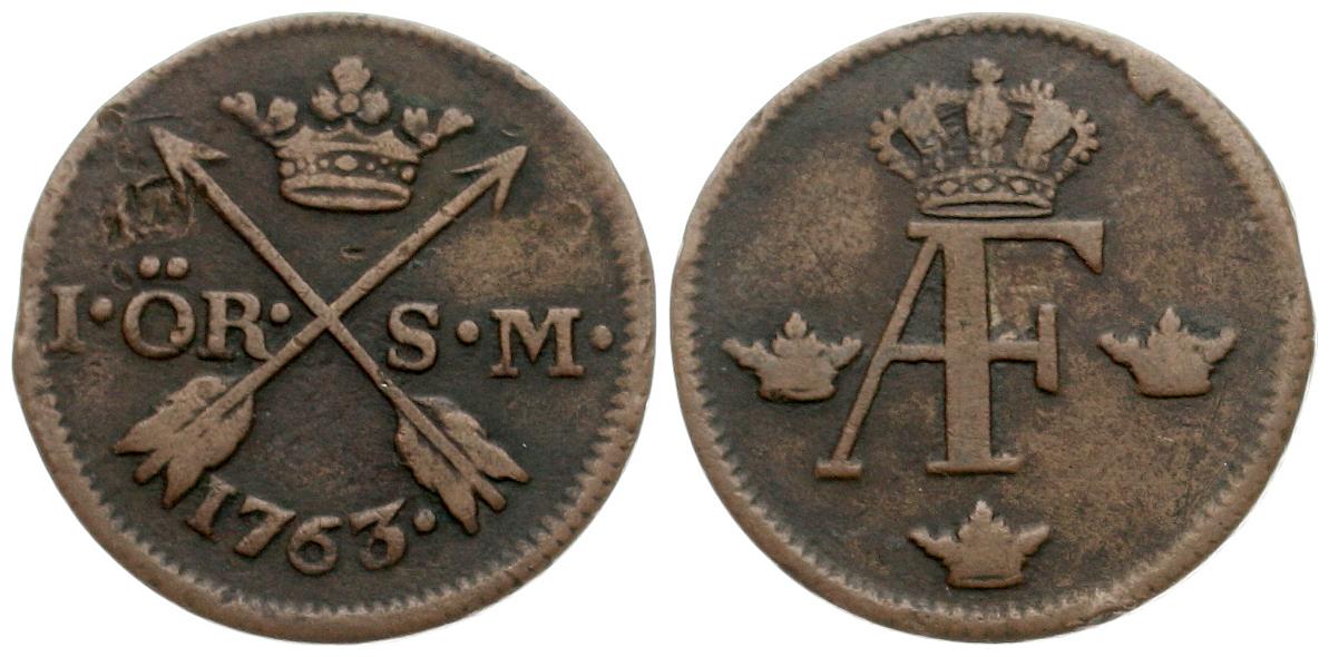  Schweden: 1 Öre 1763, Adolf Friedrich, 1751-1771, siehe Bilder, seltener!   